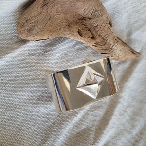 Silver plated brass spike cuff pyramid bracelet